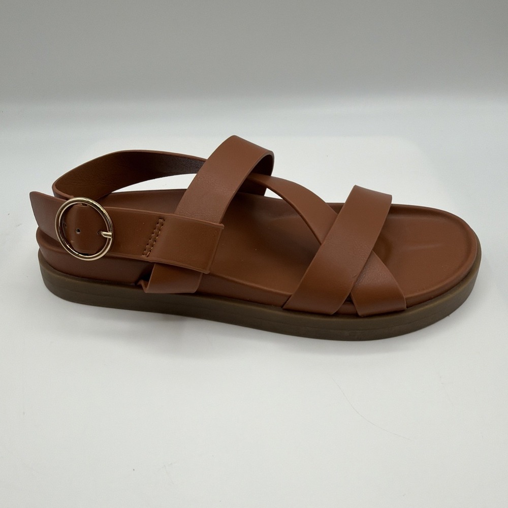 CUSHIONAIRE Eve Strappy Sandals,Women's 6, Tan Comfort Buckled Strap